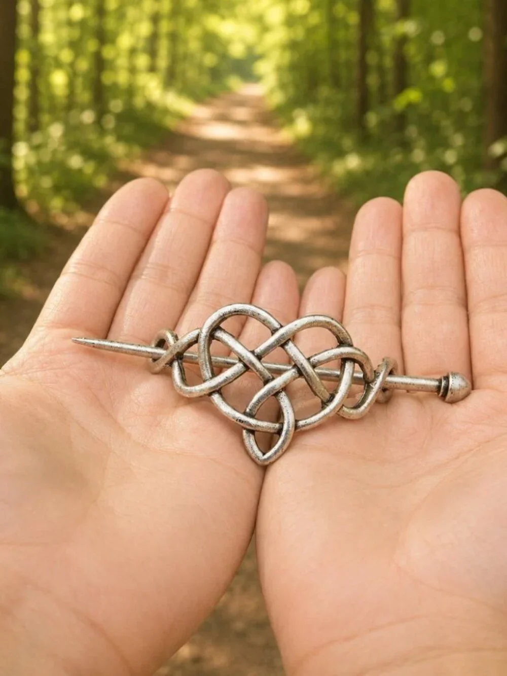 Celtic Knot Hair Pin Barrette Silver Tone Bun Holder Hair Slide